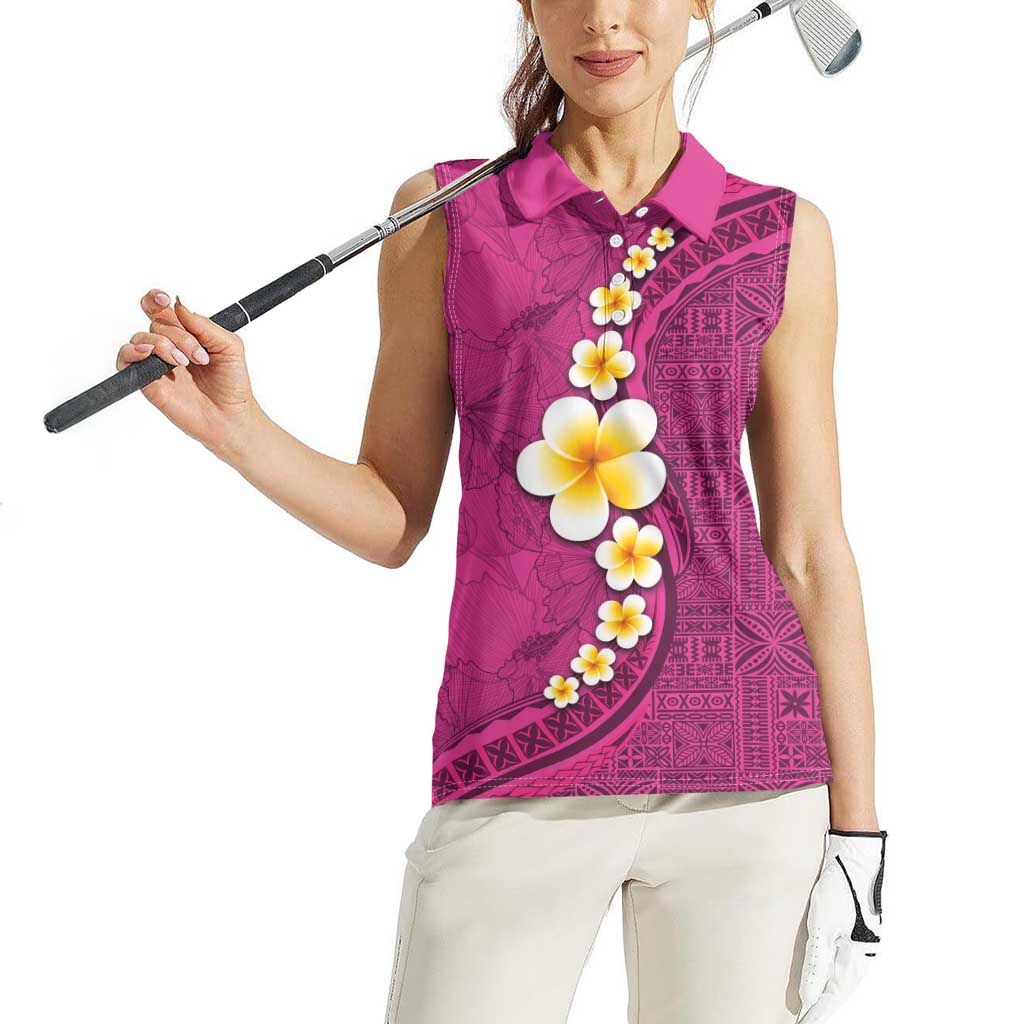 Polynesian Hibiscus and Plumeria with Tapa Pattern Women Sleeveless Polo Shirt Pink Color LT03 - Polynesian Pride