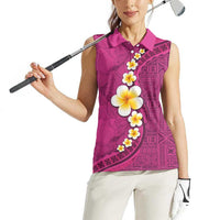 Polynesian Hibiscus and Plumeria with Tapa Pattern Women Sleeveless Polo Shirt Pink Color LT03 - Polynesian Pride