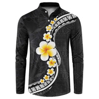 Pacific Hibiscus and Plumeria with Tapa Pattern Button Sweatshirt Black Color