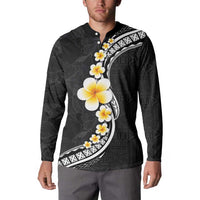 Pacific Hibiscus and Plumeria with Tapa Pattern Button Sweatshirt Black Color