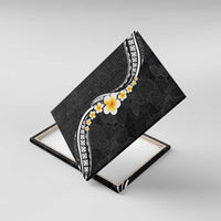 Pacific Hibiscus and Plumeria with Tapa Pattern Canvas Wall Art Black Color