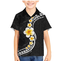 Pacific Hibiscus and Plumeria with Tapa Pattern Family Matching Mermaid Dress and Hawaiian Shirt Black Color LT03 Son's Shirt Black - Polynesian Pride