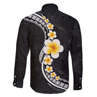 Pacific Hibiscus and Plumeria with Tapa Pattern Family Matching Off The Shoulder Long Sleeve Dress and Hawaiian Shirt Black Color LT03 - Polynesian Pride