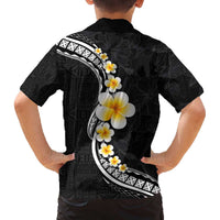 Pacific Hibiscus and Plumeria with Tapa Pattern Family Matching Off Shoulder Short Dress and Hawaiian Shirt Black Color LT03 - Polynesian Pride