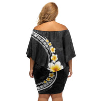 Pacific Hibiscus and Plumeria with Tapa Pattern Family Matching Off Shoulder Short Dress and Hawaiian Shirt Black Color LT03 - Polynesian Pride