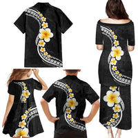 Pacific Hibiscus and Plumeria with Tapa Pattern Family Matching Puletasi and Hawaiian Shirt Black Color LT03 - Polynesian Pride