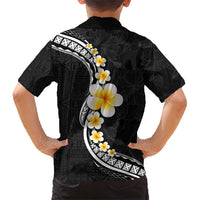 Pacific Hibiscus and Plumeria with Tapa Pattern Family Matching Short Sleeve Bodycon Dress and Hawaiian Shirt Black Color LT03 - Polynesian Pride