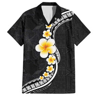 Pacific Hibiscus and Plumeria with Tapa Pattern Family Matching Short Sleeve Bodycon Dress and Hawaiian Shirt Black Color LT03 Dad's Shirt - Short Sleeve Black - Polynesian Pride