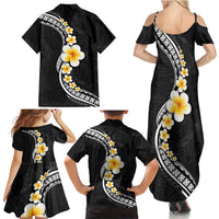 Pacific Hibiscus and Plumeria with Tapa Pattern Family Matching Summer Maxi Dress and Hawaiian Shirt Black Color LT03 - Polynesian Pride