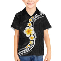 Pacific Hibiscus and Plumeria with Tapa Pattern Family Matching Summer Maxi Dress and Hawaiian Shirt Black Color LT03 Son's Shirt Black - Polynesian Pride