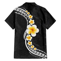 Pacific Hibiscus and Plumeria with Tapa Pattern Family Matching Tank Maxi Dress and Hawaiian Shirt Black Color LT03 - Polynesian Pride