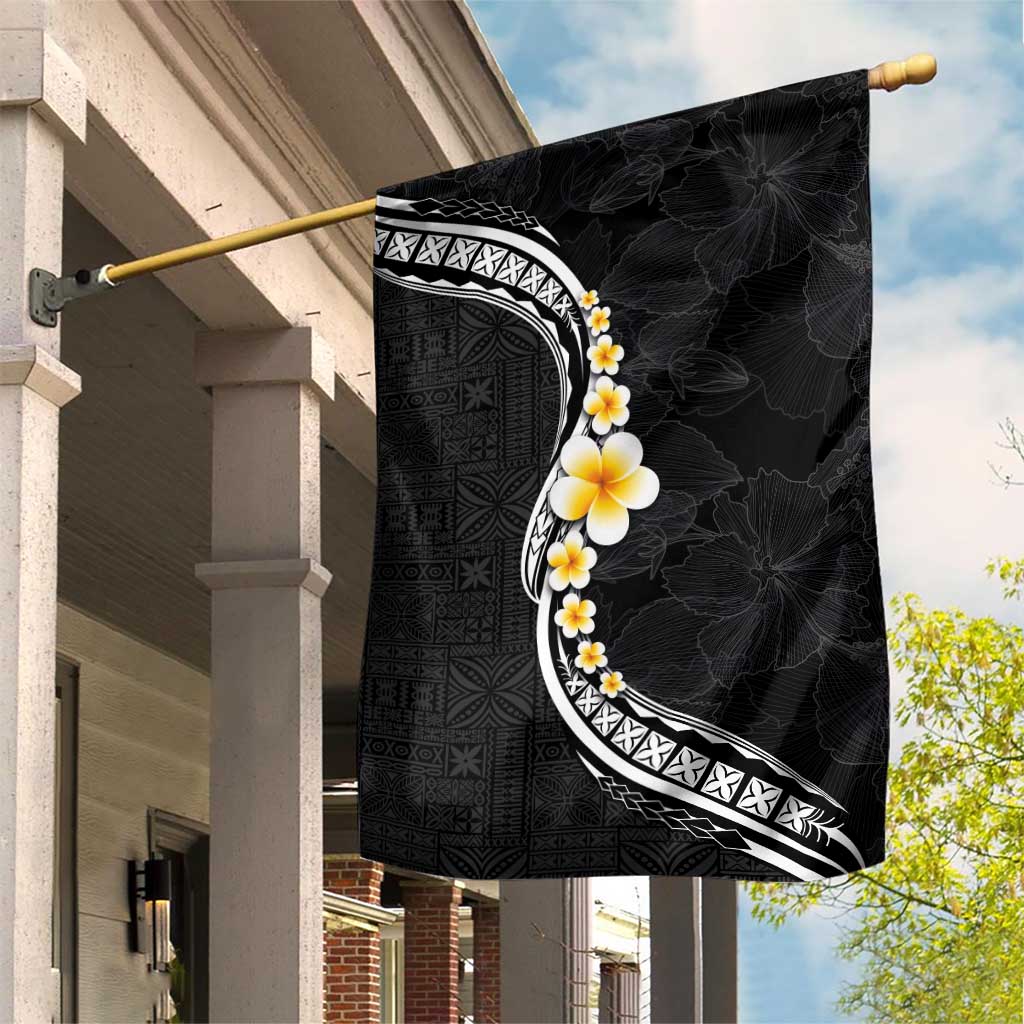Pacific Hibiscus and Plumeria with Tapa Pattern Garden Flag Black Color LT03 House Flag Black - Polynesian Pride