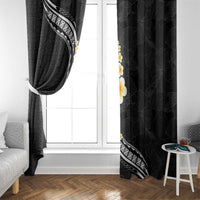 Pacific Hibiscus and Plumeria with Tapa Pattern Window Curtain Black Color LT03 - Polynesian Pride