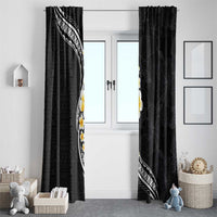 Pacific Hibiscus and Plumeria with Tapa Pattern Window Curtain Black Color LT03 - Polynesian Pride