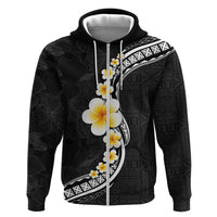 Pacific Hibiscus and Plumeria with Tapa Pattern Zip Hoodie Black Color LT03 Zip Hoodie Black - Polynesian Pride
