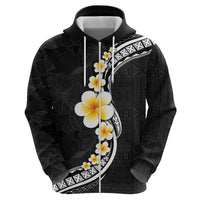 Pacific Hibiscus and Plumeria with Tapa Pattern Zip Hoodie Black Color LT03 - Polynesian Pride