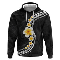 Pacific Hibiscus and Plumeria with Tapa Pattern Zip Hoodie Black Color LT03 Pullover Hoodie Black - Polynesian Pride