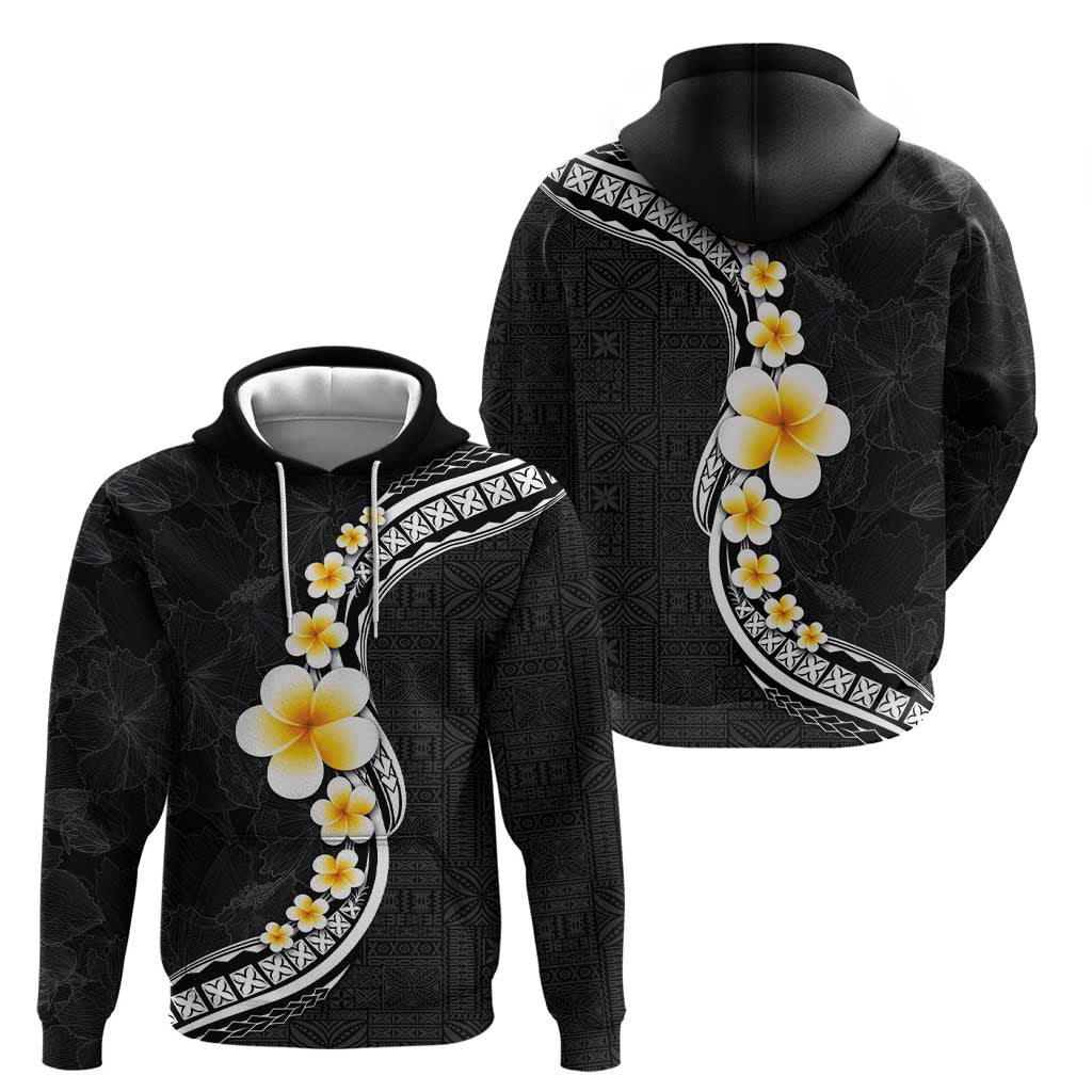 Pacific Hibiscus and Plumeria with Tapa Pattern Zip Hoodie Black Color LT03 - Polynesian Pride
