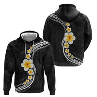 Pacific Hibiscus and Plumeria with Tapa Pattern Zip Hoodie Black Color LT03 - Polynesian Pride