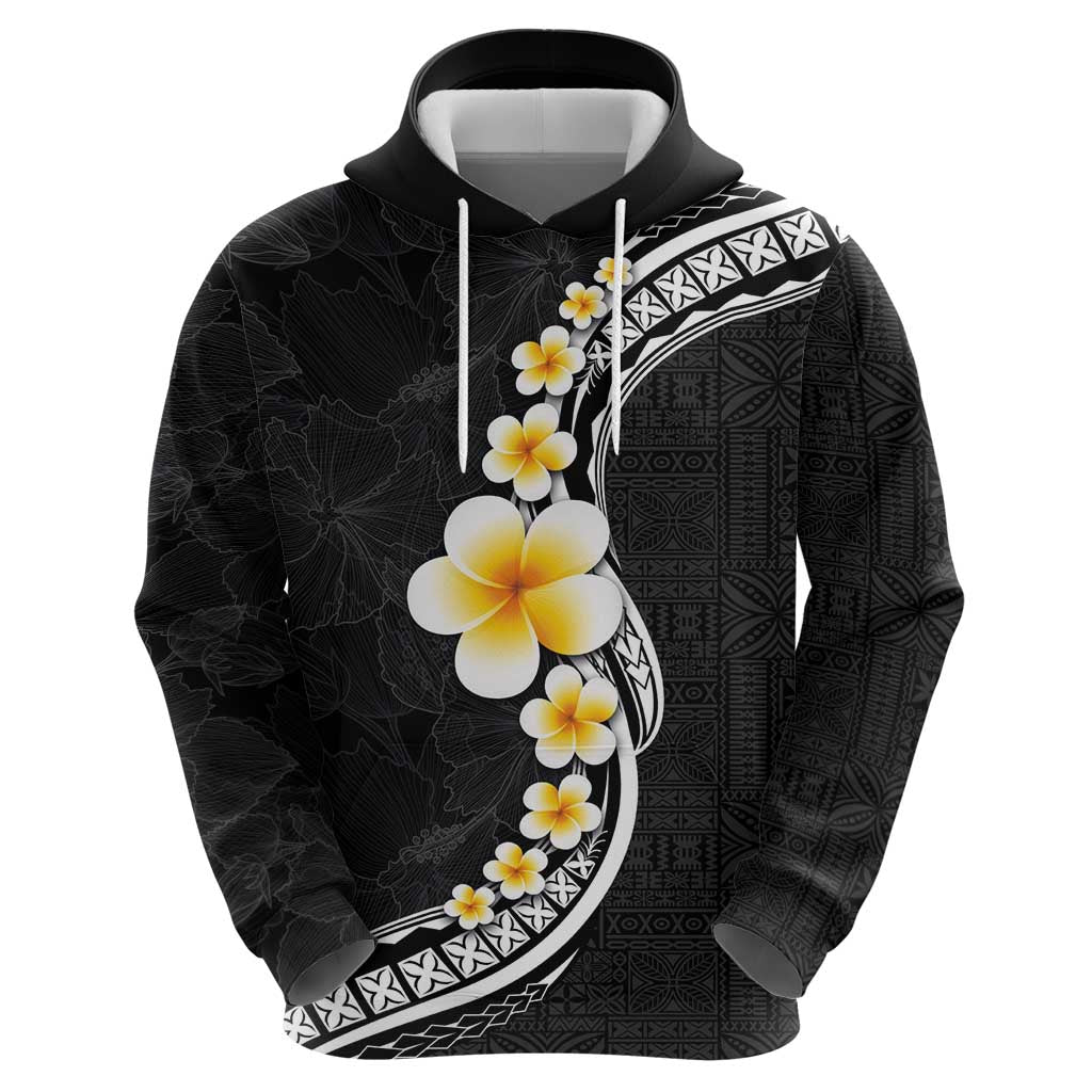 Pacific Hibiscus and Plumeria with Tapa Pattern Zip Hoodie Black Color LT03 - Polynesian Pride