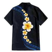 Pacific Hibiscus and Plumeria with Tapa Pattern Family Matching Mermaid Dress and Hawaiian Shirt Dark Blue Color LT03 - Polynesian Pride