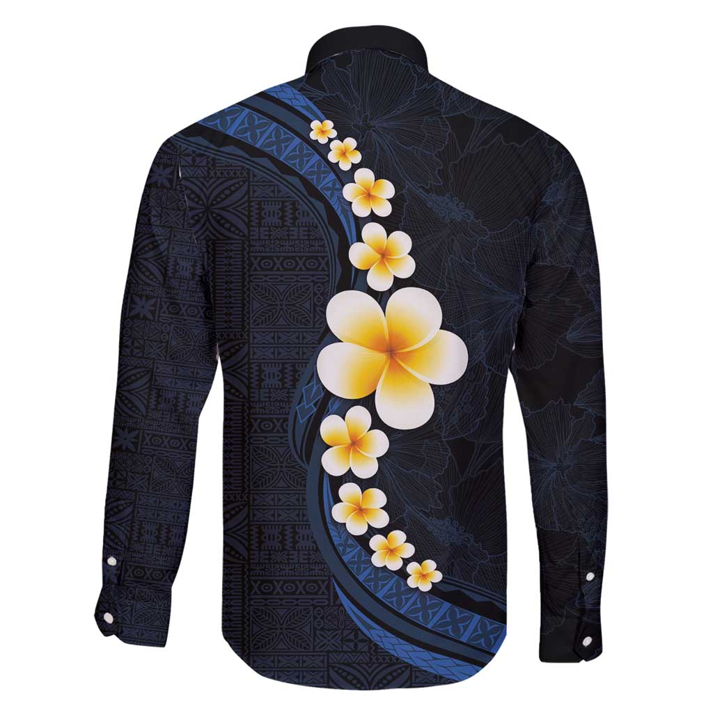 Pacific Hibiscus and Plumeria with Tapa Pattern Family Matching Summer Maxi Dress and Hawaiian Shirt Dark Blue Color LT03 - Polynesian Pride