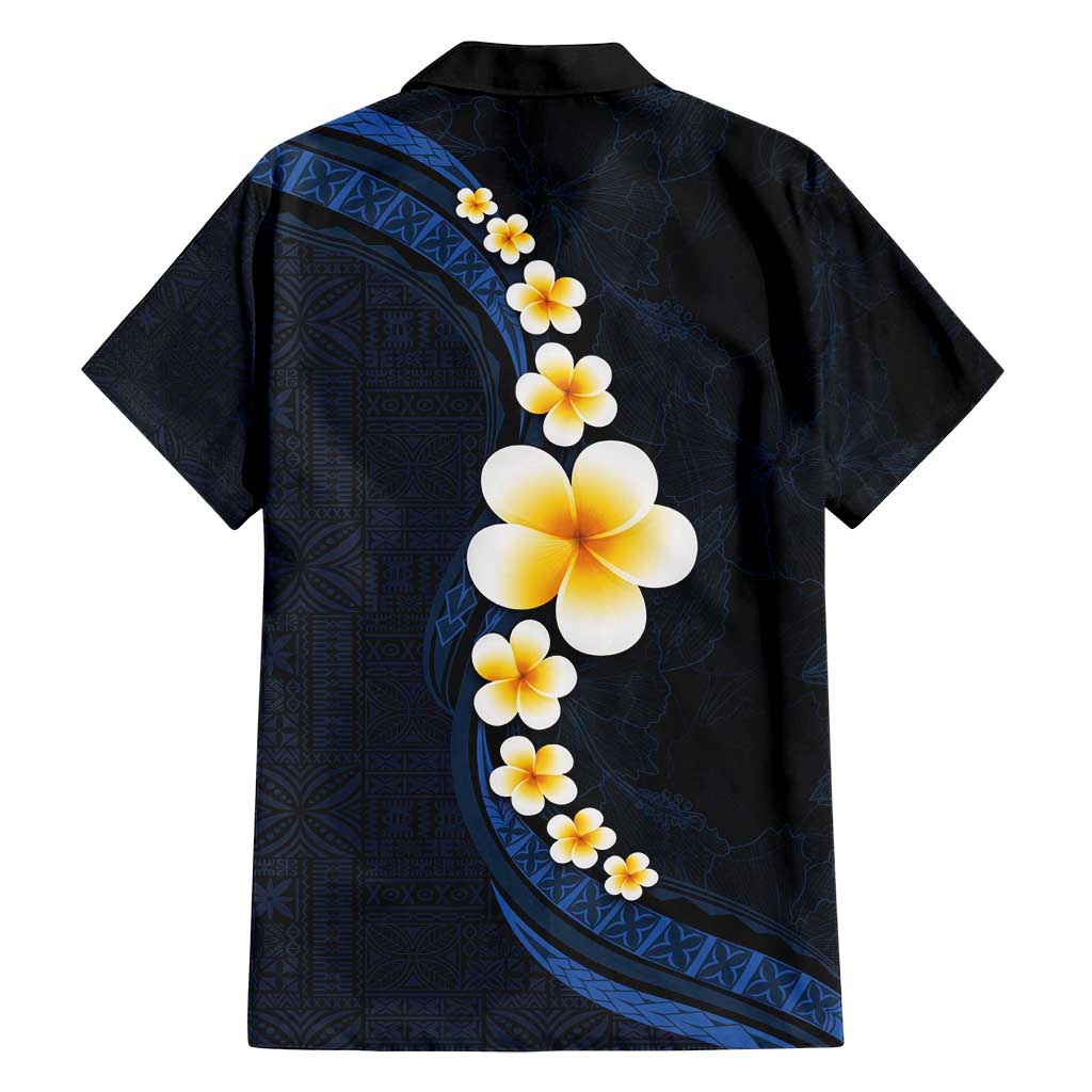 Pacific Hibiscus and Plumeria with Tapa Pattern Family Matching Tank Maxi Dress and Hawaiian Shirt Dark Blue Color LT03 - Polynesian Pride