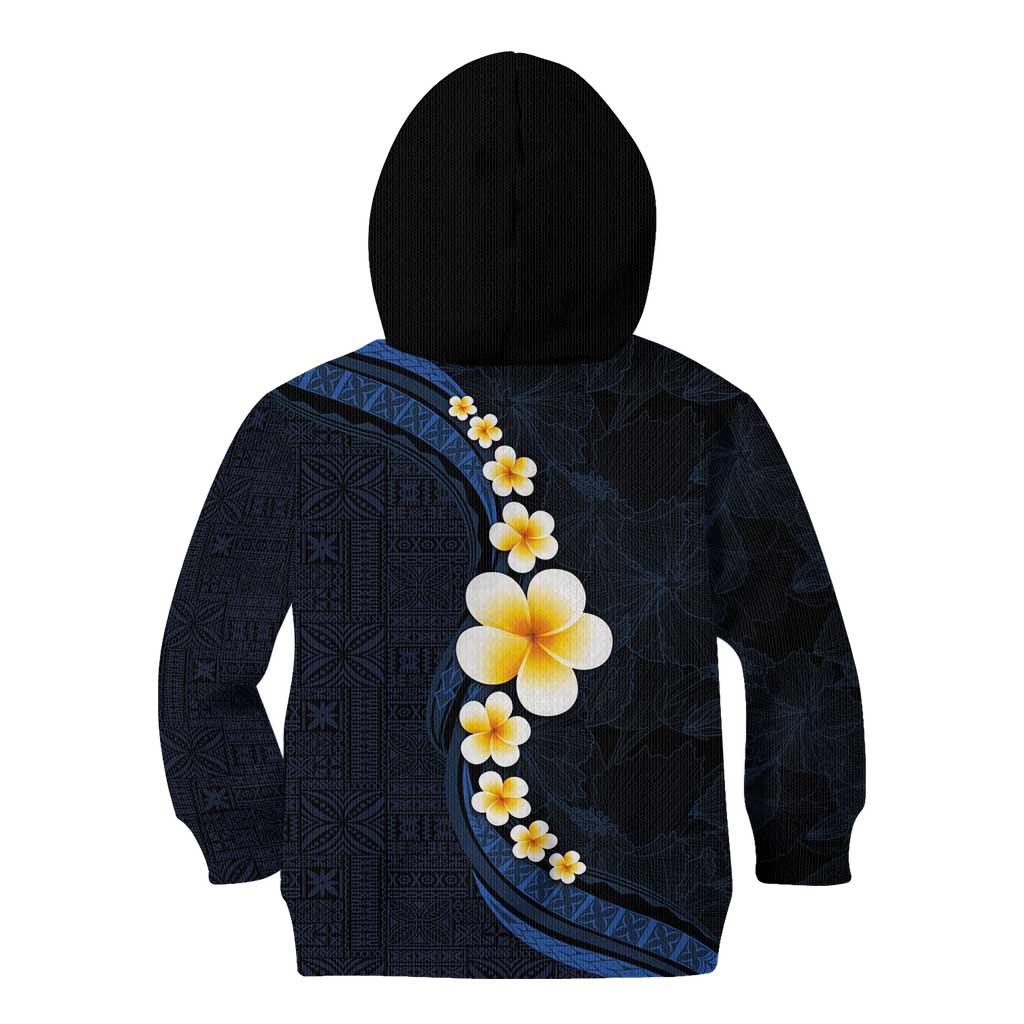 Pacific Hibiscus and Plumeria with Tapa Pattern Kid Hoodie Dark Blue Color LT03 - Polynesian Pride