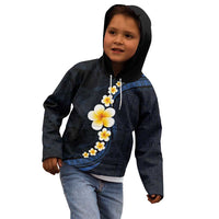 Pacific Hibiscus and Plumeria with Tapa Pattern Kid Hoodie Dark Blue Color LT03 - Polynesian Pride