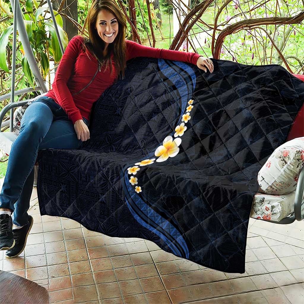 Pacific Hibiscus and Plumeria with Tapa Pattern Quilt Dark Blue Color LT03 - Polynesian Pride