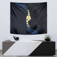 Pacific Hibiscus and Plumeria with Tapa Pattern Tapestry Dark Blue Color LT03 - Polynesian Pride