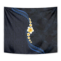 Pacific Hibiscus and Plumeria with Tapa Pattern Tapestry Dark Blue Color LT03 - Polynesian Pride