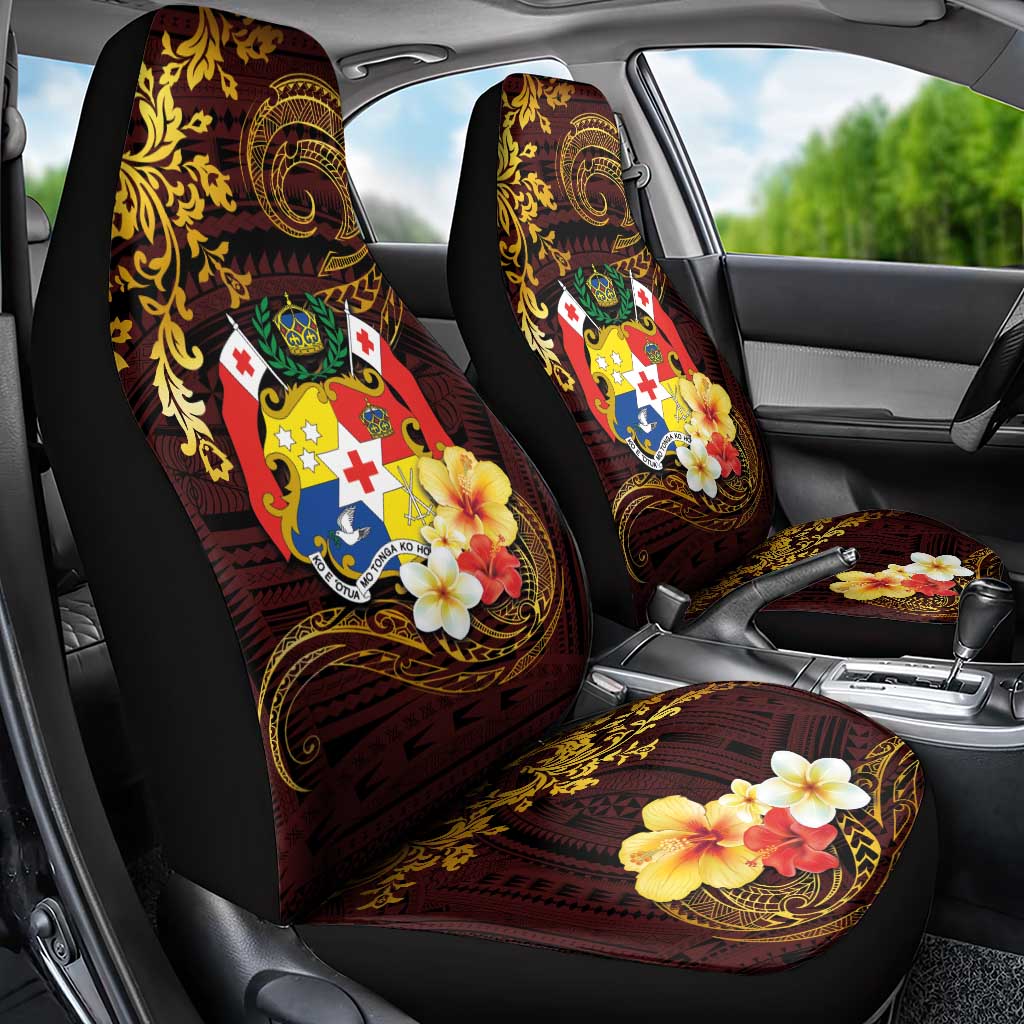 Tonga Ngatu and Hibiscus with Polynesian Tattoo Car Seat Cover Gold and Oxblood Color LT03 - Polynesian Pride
