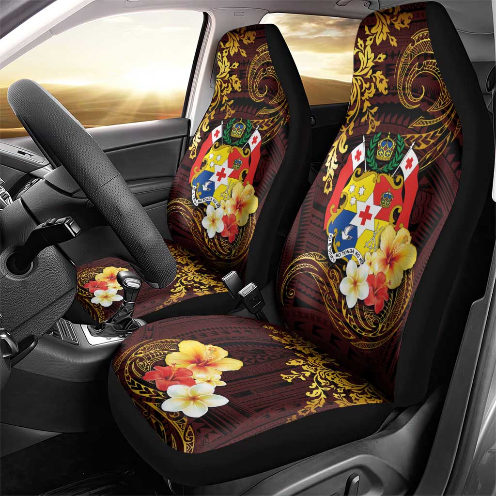 Tonga Ngatu and Hibiscus with Polynesian Tattoo Car Seat Cover Gold and Oxblood Color LT03 - Polynesian Pride