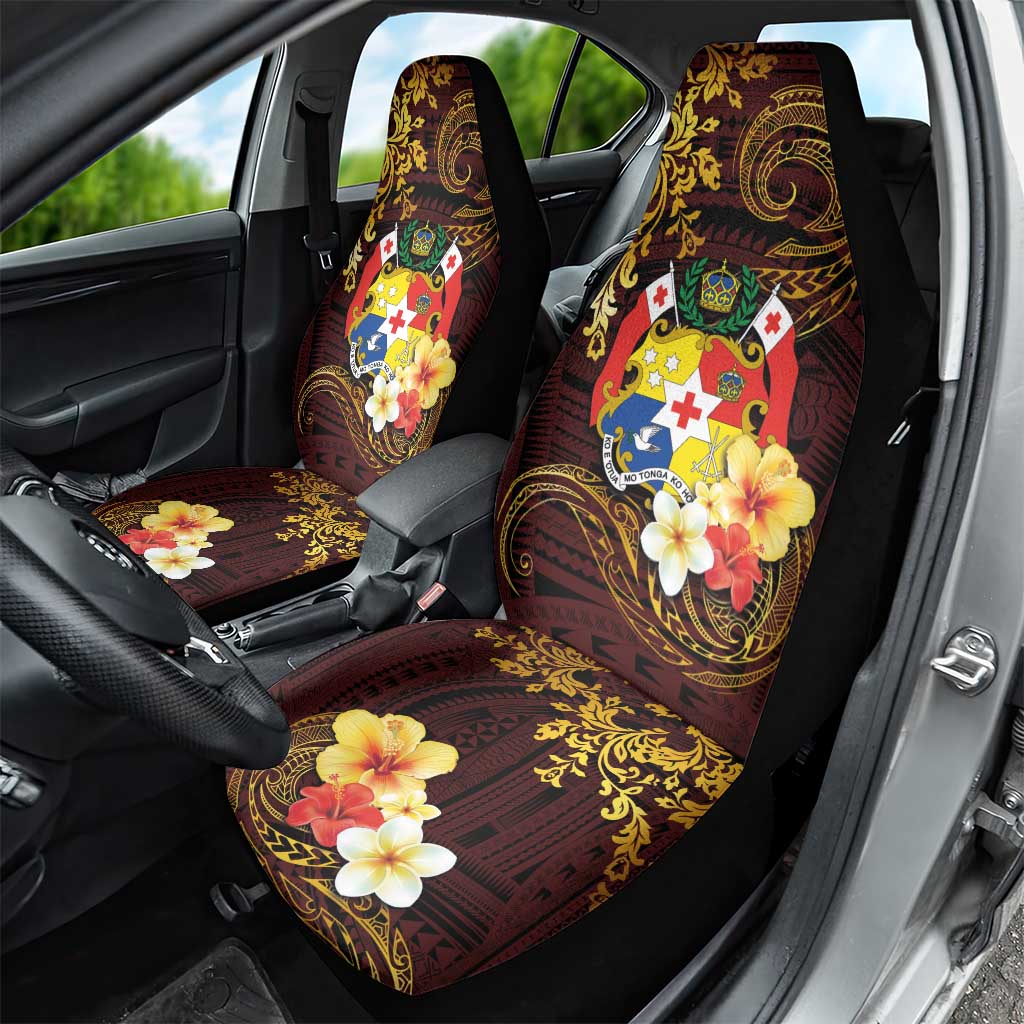 Tonga Ngatu and Hibiscus with Polynesian Tattoo Car Seat Cover Gold and Oxblood Color LT03 - Polynesian Pride