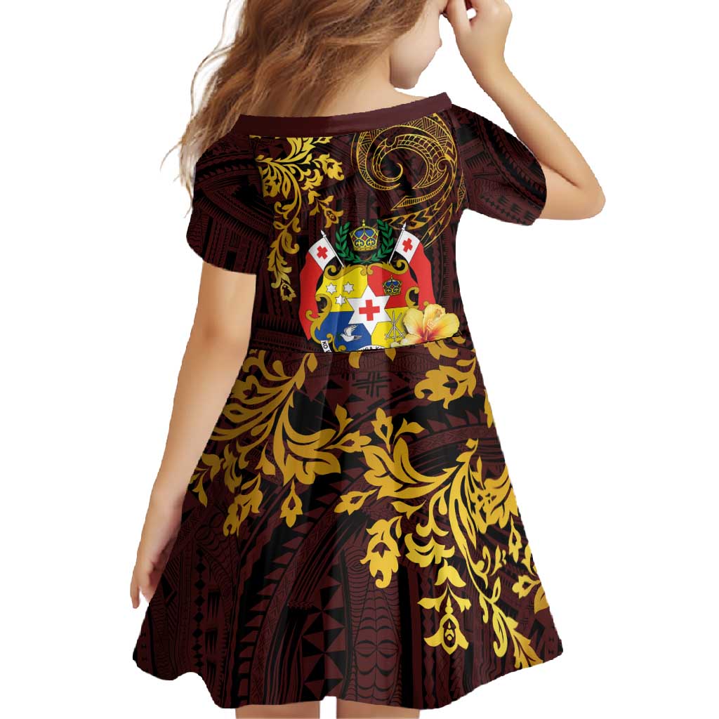 Tonga Ngatu and Hibiscus with Polynesian Tattoo Family Matching Mermaid Dress and Hawaiian Shirt Gold and Oxblood Color LT03 - Polynesian Pride