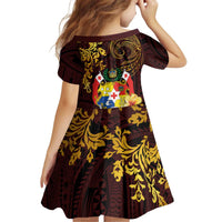 Tonga Ngatu and Hibiscus with Polynesian Tattoo Family Matching Puletasi and Hawaiian Shirt Gold and Oxblood Color LT03 - Polynesian Pride