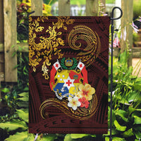 Tonga Ngatu and Hibiscus with Polynesian Tattoo Garden Flag Gold and Oxblood Color LT03 Garden Flag Oxblood - Polynesian Pride