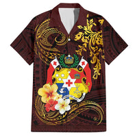 Tonga Ngatu and Hibiscus with Polynesian Tattoo Hawaiian Shirt Gold and Oxblood Color LT03 Oxblood - Polynesian Pride