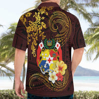 Tonga Ngatu and Hibiscus with Polynesian Tattoo Hawaiian Shirt Gold and Oxblood Color LT03 - Polynesian Pride