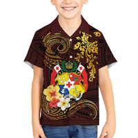Tonga Ngatu and Hibiscus with Polynesian Tattoo Hawaiian Shirt Gold and Oxblood Color LT03 - Polynesian Pride
