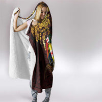 Tonga Ngatu and Hibiscus with Polynesian Tattoo Hooded Blanket Gold and Oxblood Color LT03 - Polynesian Pride