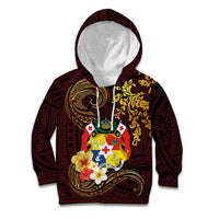 Tonga Ngatu and Hibiscus with Polynesian Tattoo Kid Hoodie Gold and Oxblood Color LT03 Hoodie Oxblood - Polynesian Pride