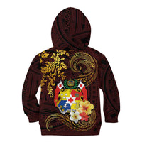 Tonga Ngatu and Hibiscus with Polynesian Tattoo Kid Hoodie Gold and Oxblood Color LT03 - Polynesian Pride