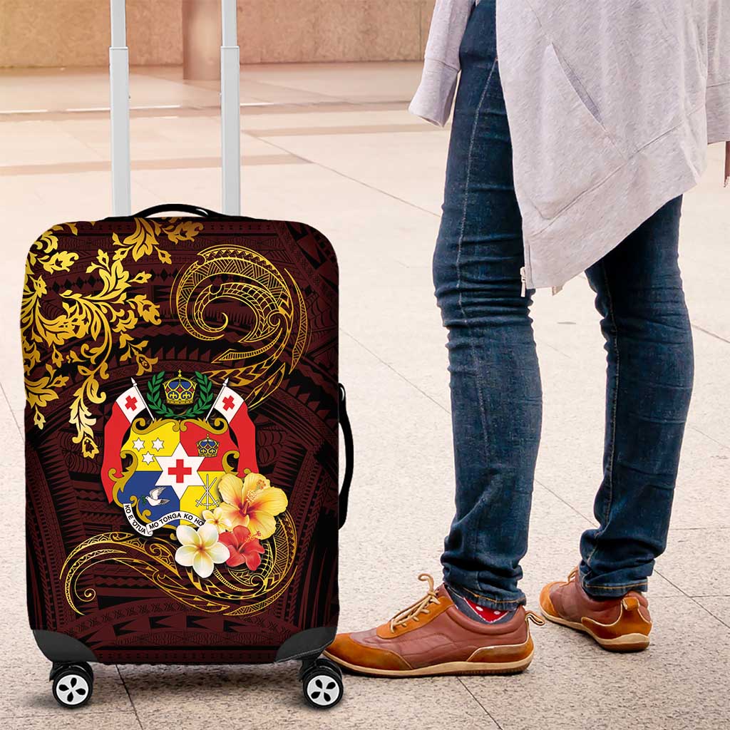 Tonga Ngatu and Hibiscus with Polynesian Tattoo Luggage Cover Gold and Oxblood Color LT03 Oxblood - Polynesian Pride
