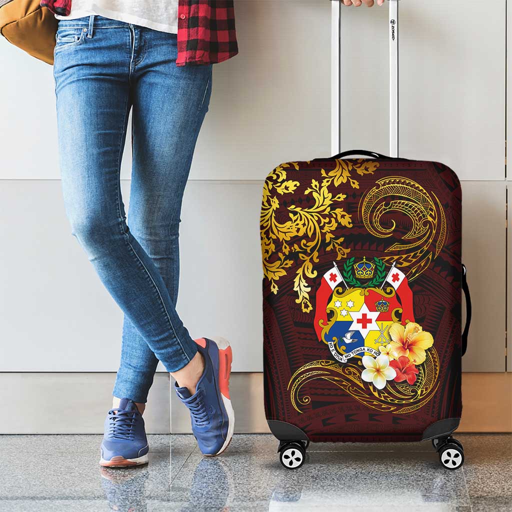 Tonga Ngatu and Hibiscus with Polynesian Tattoo Luggage Cover Gold and Oxblood Color LT03 - Polynesian Pride