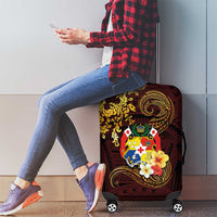Tonga Ngatu and Hibiscus with Polynesian Tattoo Luggage Cover Gold and Oxblood Color LT03 - Polynesian Pride