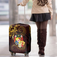 Tonga Ngatu and Hibiscus with Polynesian Tattoo Luggage Cover Gold and Oxblood Color LT03 - Polynesian Pride