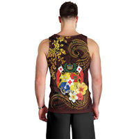 Tonga Ngatu and Hibiscus with Polynesian Tattoo Men Tank Top Gold and Oxblood Color LT03 - Polynesian Pride