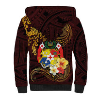 Tonga Ngatu and Hibiscus with Polynesian Tattoo Sherpa Hoodie Gold and Oxblood Color LT03 - Polynesian Pride